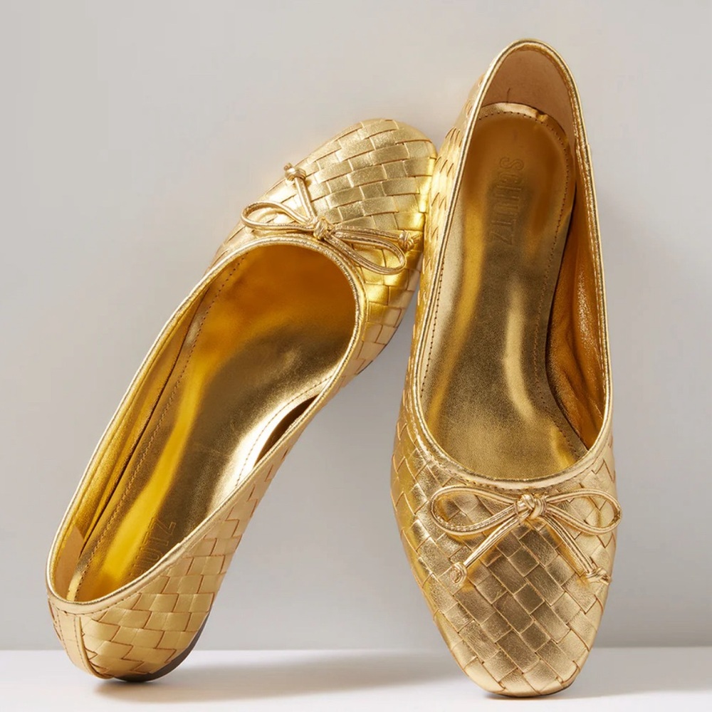 Schutz Gold Woven Flats